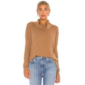 WE THE FREE Top Women’s size Small Brown Ribbed Cowl Neck Crossover Back Tunic